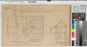 Münster (Münster) Doppelhaus Form A Baugenossenschaft "Baue selbst" Grundriß Dachgeschoß, Sparrenlage, Schnitt 1921 1 : 50 32,5 x 54 Zeichnung Westfälische Heimstätte Wohnungsgesellschaft Münsterland