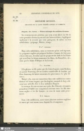 Deuxième Division. Industrie De La Laine Peignée Longue Et Commune