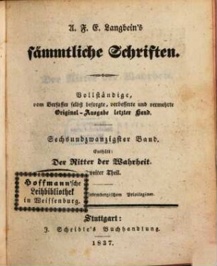 A. F. E. Langbeins prosaische Werke. 21, Der Ritter der Wahrheit ; Theil 2