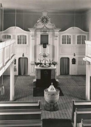 Großpösna-Seifertshain. Pfarrkirche (1785-1787). Blick von der Empore nach Osten