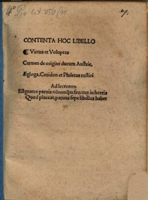 Contenta Hoc Libello Virtus et Voluptas