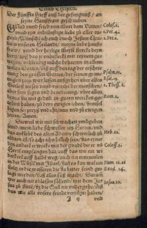 Der Fünffte brieff auß der gefengnuß/ an seyne Haußfraw geschrieben.