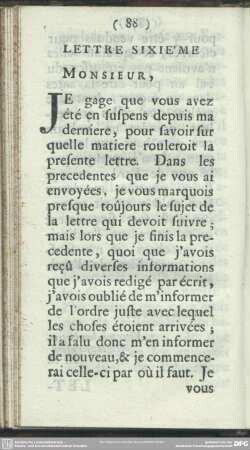 Lettre Sixieme