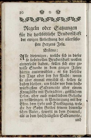 Regeln oder Satzungen für die hochlöbliche Bruderschaft der ewigen Anbethung des allersüßesten Herzens Jesu