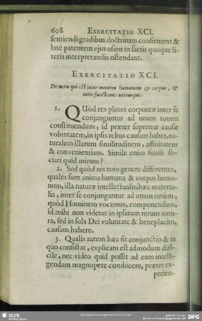 Exercitatio XCI. De nexu qui est inter mentem humanam & corpus, & inter functiones utriusque