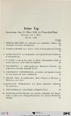 Erster Tag. Donnerstag, den 10. März 1932, im Franz-Josef-Saal. Beginn von 3 Uhr (Nr. 1-320)