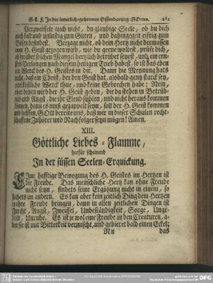 XIII. Göttliche Liebes-Flamme, herfür scheinend In der süssen Seelen-Erquickung