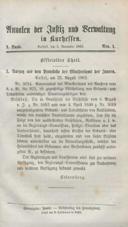 Officieller Theil. 3. November 1862-1. October 1863 = Nro. 1-12