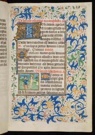 Vollbordürenseite mit Miniatur (Sebastianus), Initiale I und Blattrankenbordüre