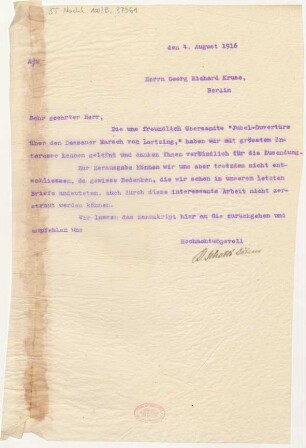 Brief an Emil Kross : 04.08.1916