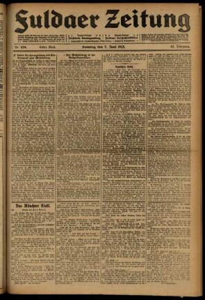 Erste Ausgabe vom Samstag, den 07. Juni 1913.