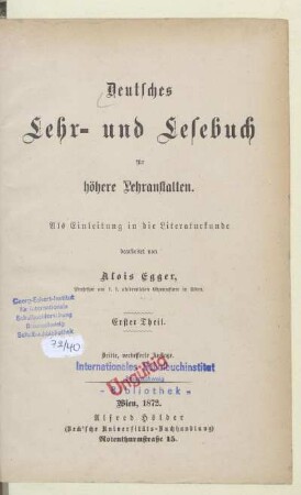 Teil 1, [Schülerband]: [Teil 1, [Schülerband]] : als Einleitung in die Literaturkunde