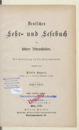 Teil 1, [Schülerband]: [Teil 1, [Schülerband]] : als Einleitung in die Literaturkunde