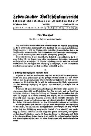 Der Rundfunk : Lebensnaher Volksschulunterricht - Lehrpraktische Beilage zur "Deutschen Schule"
