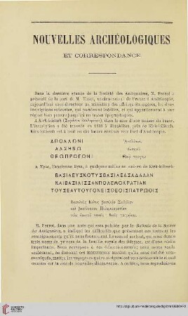 Nouvelles archéologiques et correspondance