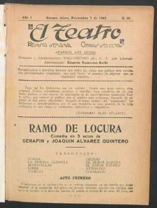 1921003300: Ramo de locura : comedia en 3 actos