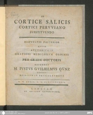 De cortice salicis cortici peruviano substituendo disputatio posterior