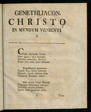 Genethliacon, christo in mundum venienti...