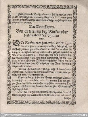 Das Dritt Capitel. Von Erklerung deß Rucken oder hindern theils deß Quadrantens.