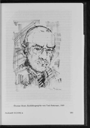 Thomas Mann: Farblithographie von Toni Fertonani, 1989