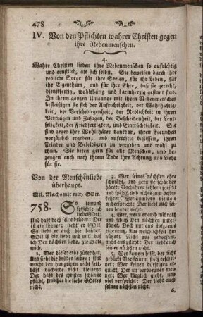 IV. Von den Pflichten wahrer Christen gegen ihre Nebenmenschen.