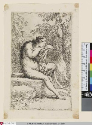 [A female nude, seated asleep in a wilderness; Ein weiblicher Akt sitzt schlafend in der Wildnis]