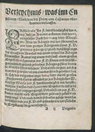 Verzeychnus/ was inn Engellandt/ Nach dem der Printz von Hispanien uberkommen/ verlauffen.