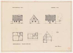Dorfentwicklungsplanung, Preußisch Friedland: Grundrisse, Ansichten, Schnitt 1:100