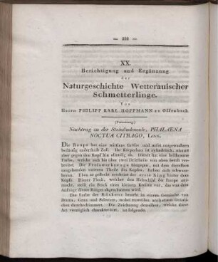 XX. Berichtigung und Ergänzung der Naturgeschichte Wetterauischer Schmetterlinge.
