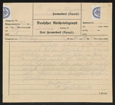 Brief von Rudolf K. Goldschmit-Jentner an Gerhart Hauptmann