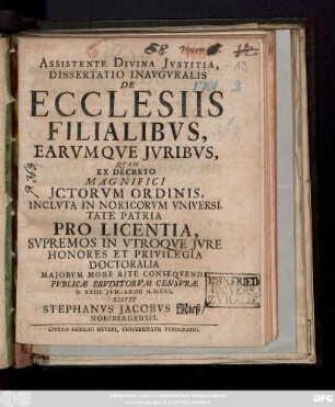 Dissertatio Inavgvralis De Ecclesiis Filialibvs, Earvmqve Jvribvs