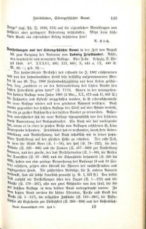 145-146 [Rezension] Friedländer, Ludwig, Darstellungen aus der Sittengeschichte Roms, 8. Aufl.
