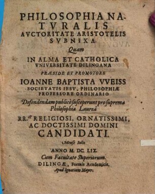 Philosophia Natvralis Avctoritate Aristotelis Svbnixa
