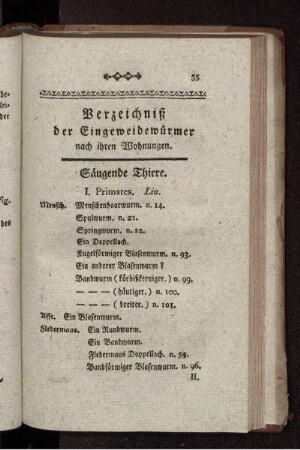 Verzeichnis der Eingeweidewürmer nach ihren Wohnungen