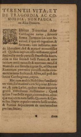 Terentii Vita, Et De Tragoedia ac Comoedia, Non Pauca ex Aelio Donato.