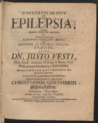 Disputatio Medica De Epilepsia