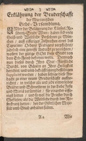 Erklährung der Bruderschafft der Marianischen Liebs-Versamblung.