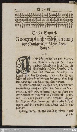 Das I. Capitel. Geographische Beschreibung des Königreichs Algier überhaupt