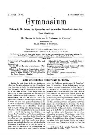 Zum griechischen Unterrichte in Tertia