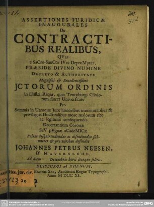 Assertiones Iuridicae Inaugurales De Contractibus Realibus