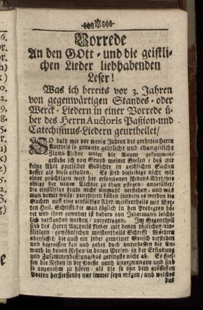 Vorrede An den Gott- und die geistlichen Lieder liebhabenden Leser!