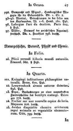 Naturgeschichte, Botanik, Physik und Chemie.