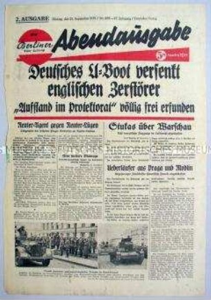 Titelblatt der Abendausgabe der "Berliner Volks-Zeitung" zum Seekrieg gegen England