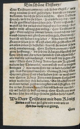 Wie Herr Tristrant mit dem König Artus auff das gejägde ritt/ und wie es ihm des nachts ergieng.