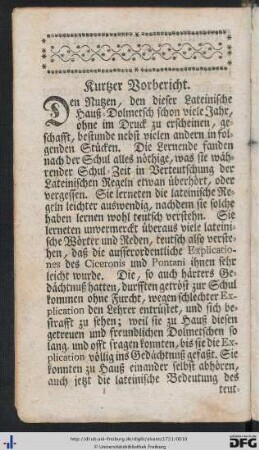 Kurtzer Vorbericht.