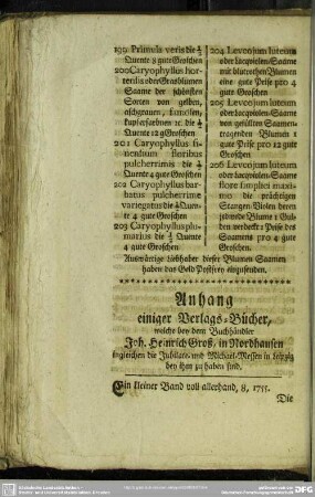 Anhang einiger Verlags-Bücher