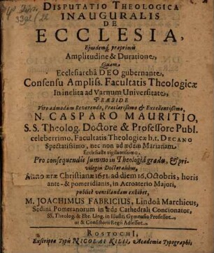 Diss. theol. inaug. de ecclesia