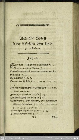 Algemeine Regeln so bey Abfassung derer Urthel zu beobachten