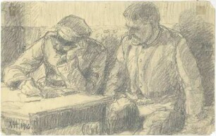 Ohne Titel [Zwei Soldaten am Tisch sitzend, einer schreibend]