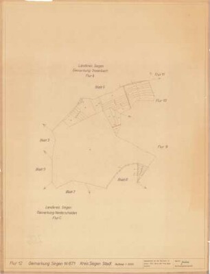 Lageplan der Gemarkung Siegen , Kreis Siegen-Stadt , Nr. 671- Flur 12
